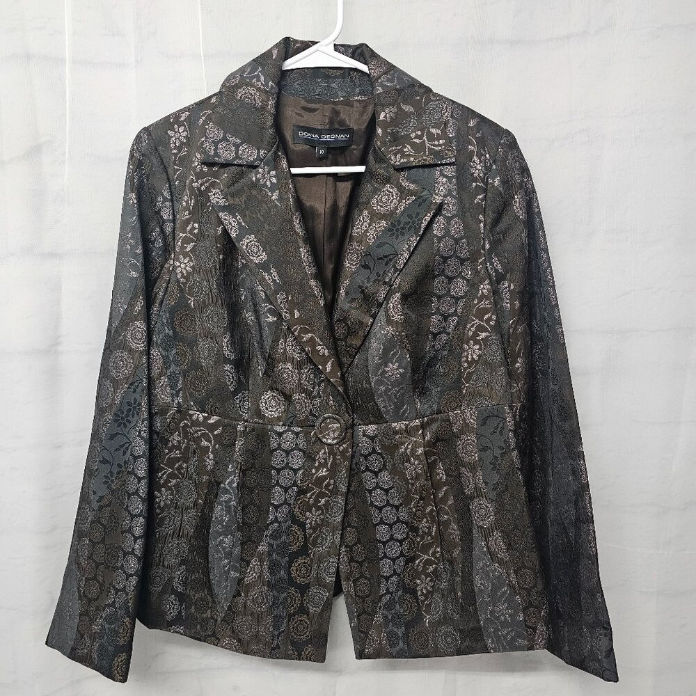 Vintage Donna Degnan Jacket Blazer Black Gray Jacquard Floral Whimsigoth 10